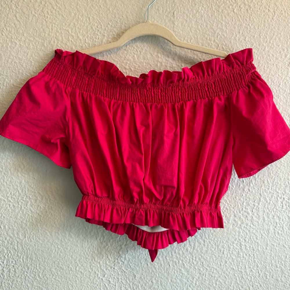 Zara Off The Shoulder Ruffle Crop Top - Picture 1 of 9
